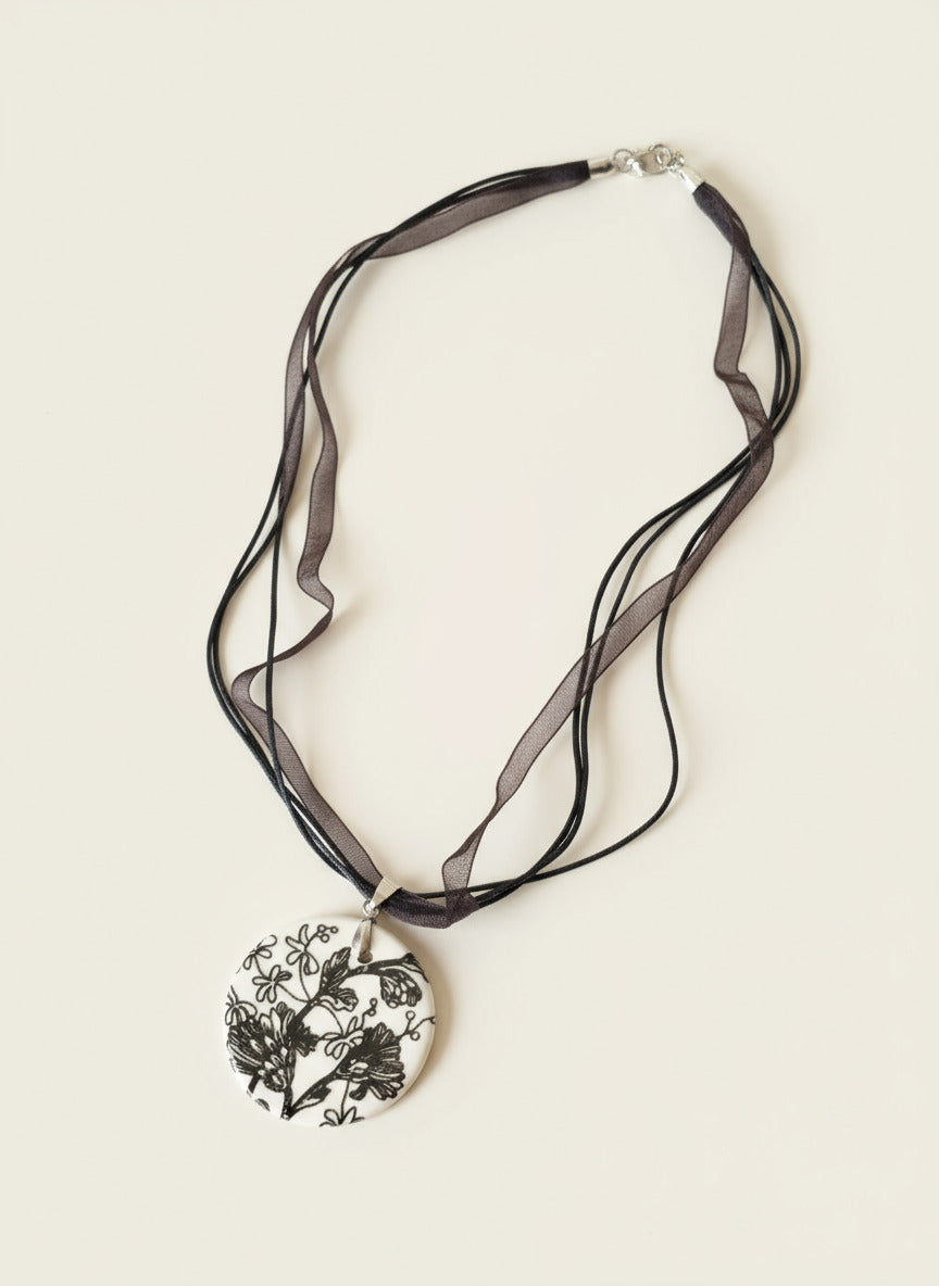 Black Ceramic Pendant with Ribbon