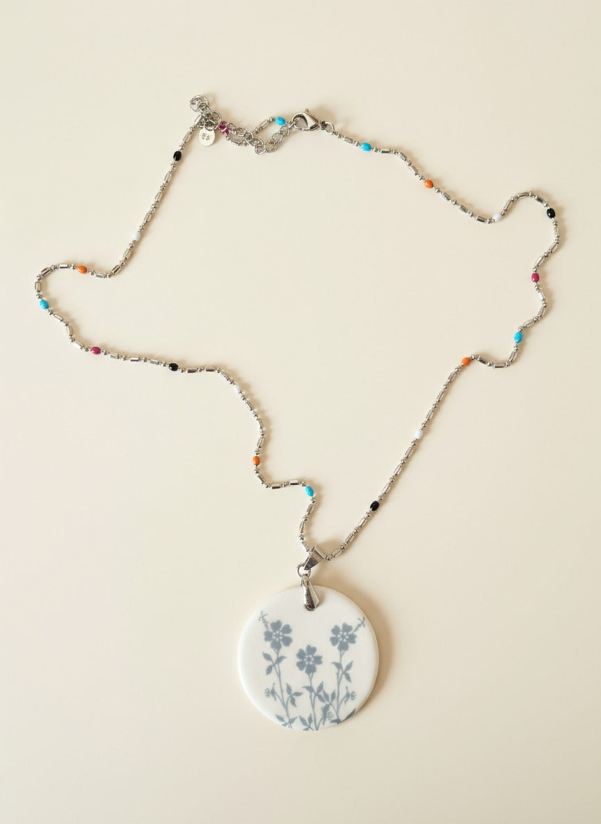 Gray Flowery Ceramic Pendant