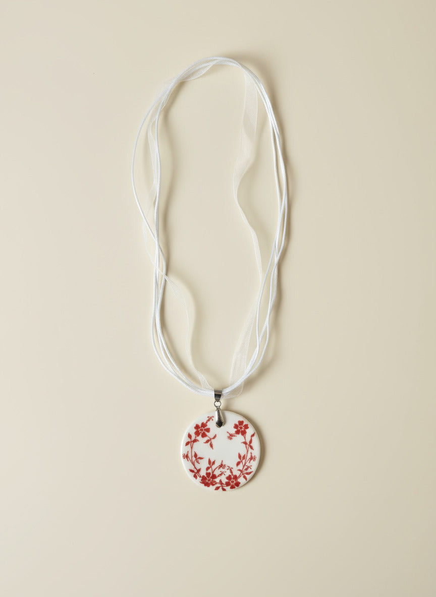 Red Dainty Flowers on Pendant with Ribbon