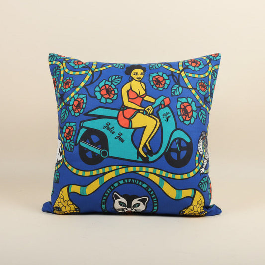 Blue Scooter Girl Pillow Cover