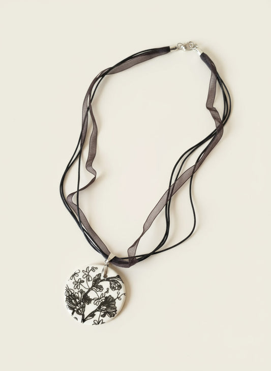 Black Ceramic Pendant with Ribbon