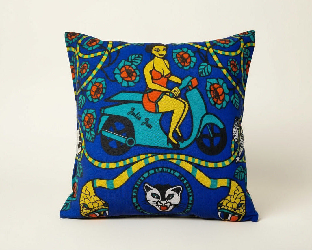 Blue Scooter Girl Pillow Cover
