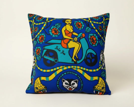 Blue Scooter Girl Pillow Cover