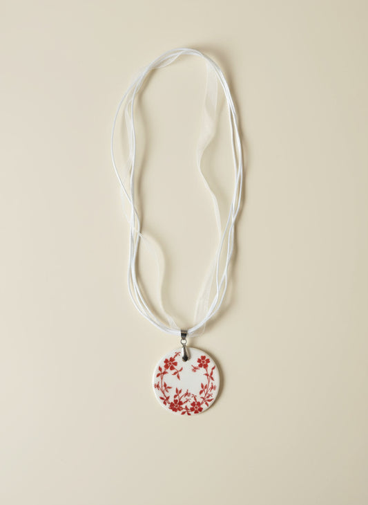 Red Dainty Flowers on Pendant with Ribbon